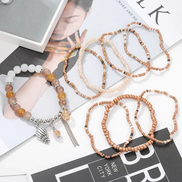 Boho Multilayer Natural Stone Crystal Set of 8 Bracelets - Picture 4 of 4